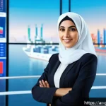 무역 전문가가 알아야 할 자격증 리스트 - A professional Middle Eastern businesswoman wearing elegant business attire, confidently analyzing d...